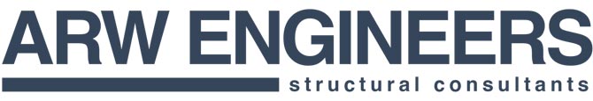Logo displaying 'ARW Engineers' in bold navy text above a thin horizontal line, with 'structural consultants' in smaller lowercase letters below.