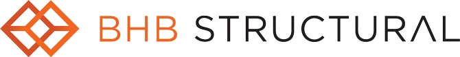Orange geometric logo on the left, followed by the words "BHB STRUCTURAL" in modern font. Minimalist, professional design with an architectural feel.