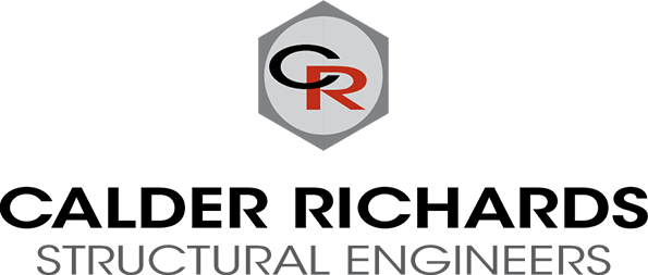 Logo featuring "CR" letters in black and red within a gray hexagon, above the text "STRUCTURAL ENGINEERS" in sleek gray against a black background.