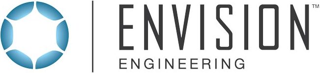 The image shows the Envision Engineering logo with a blue, circular geometric design on the left and the company name in bold, black text on the right.