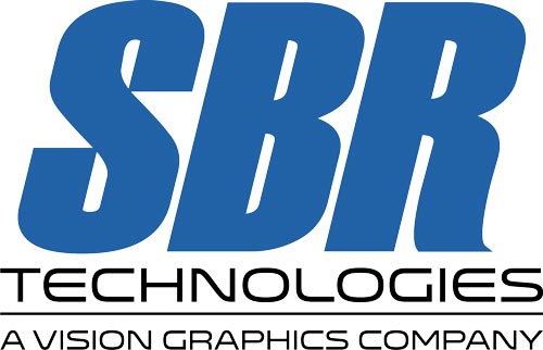Logo for SBR Technologies, a Vision Graphics company. Bold blue "SBR" lettering is above black "Technologies" and smaller text below. Stark and professional.