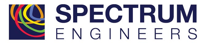 Logo for Spectrum Engineers featuring multicolored swirling lines forming a circle on the left, with bold text "SPECTRUM ENGINEERS" in dark blue on the right.