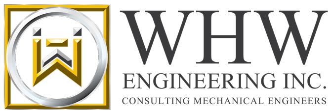 Logo of WHW Engineering Inc. features stylized "W" in gold and silver, next to bold "WHW" text, with "Consulting Mechanical Engineers" below.